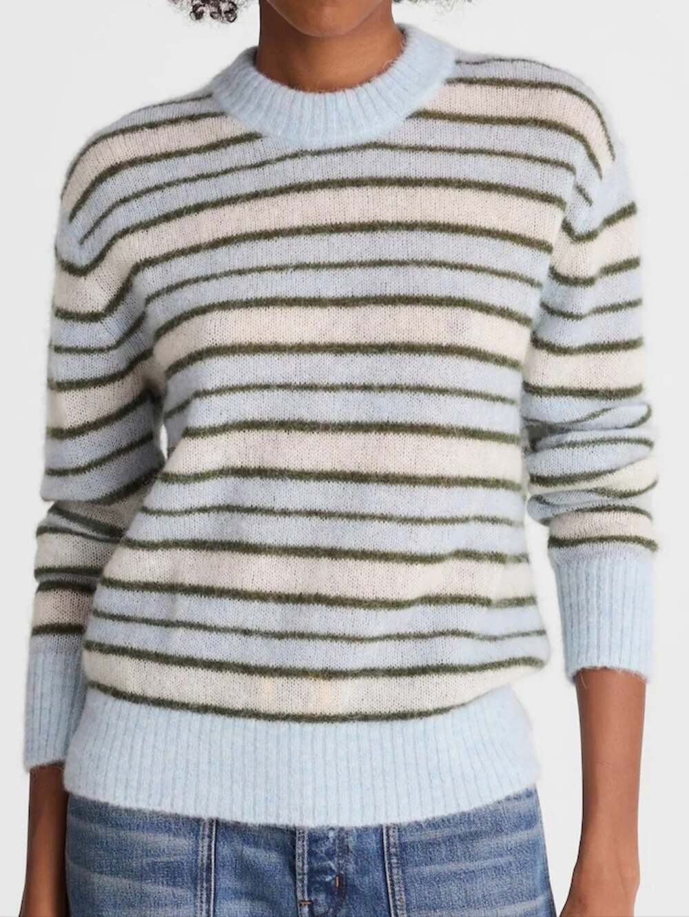 NWT Madewell Alpaca Blend Oversized Pullover Sweater Aqua Striped Women's XL